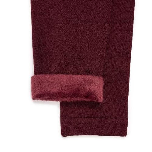 Muk Luks High Waisted Fur Lined Leggings In Burgundy