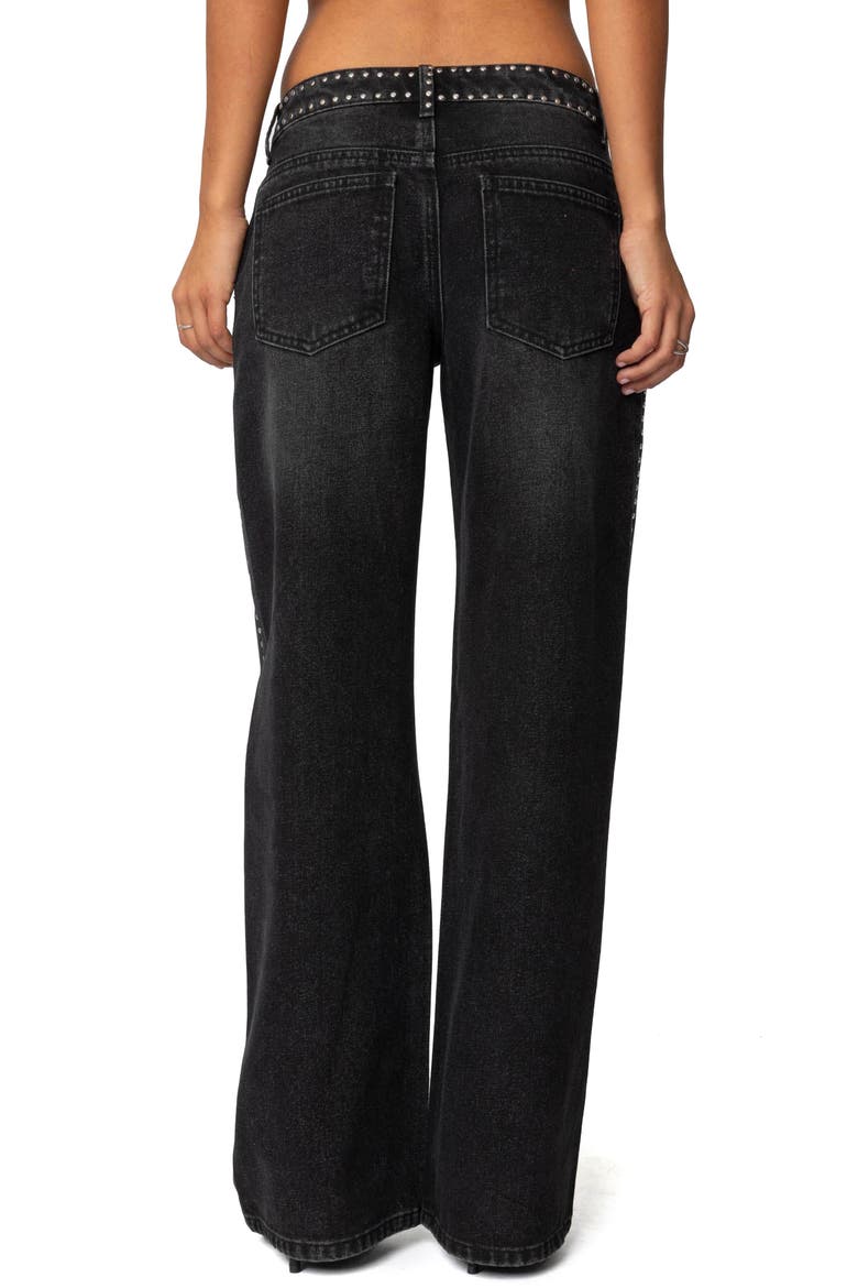 Quincy Studded Low Rise Baggy Jeans, Alternate, color, BLACK-WASHED