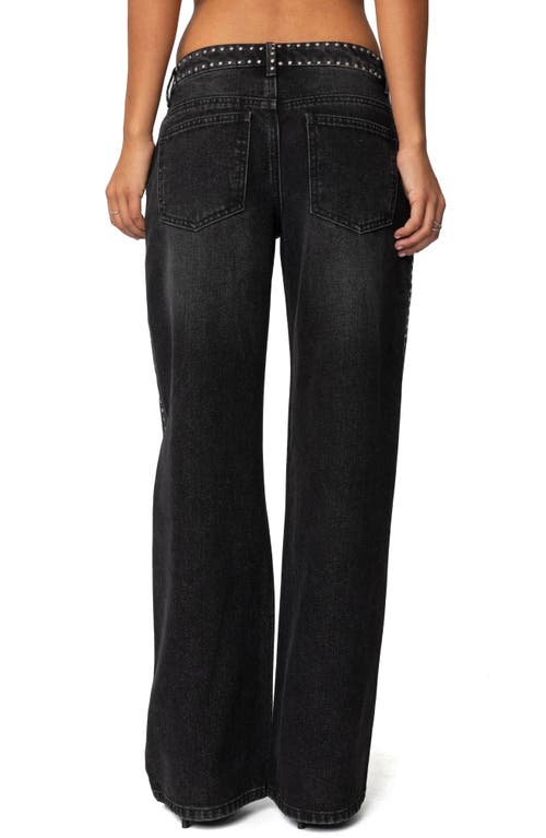 Edikted Quincy Studded Low Rise Baggy Jeans In Black-washed