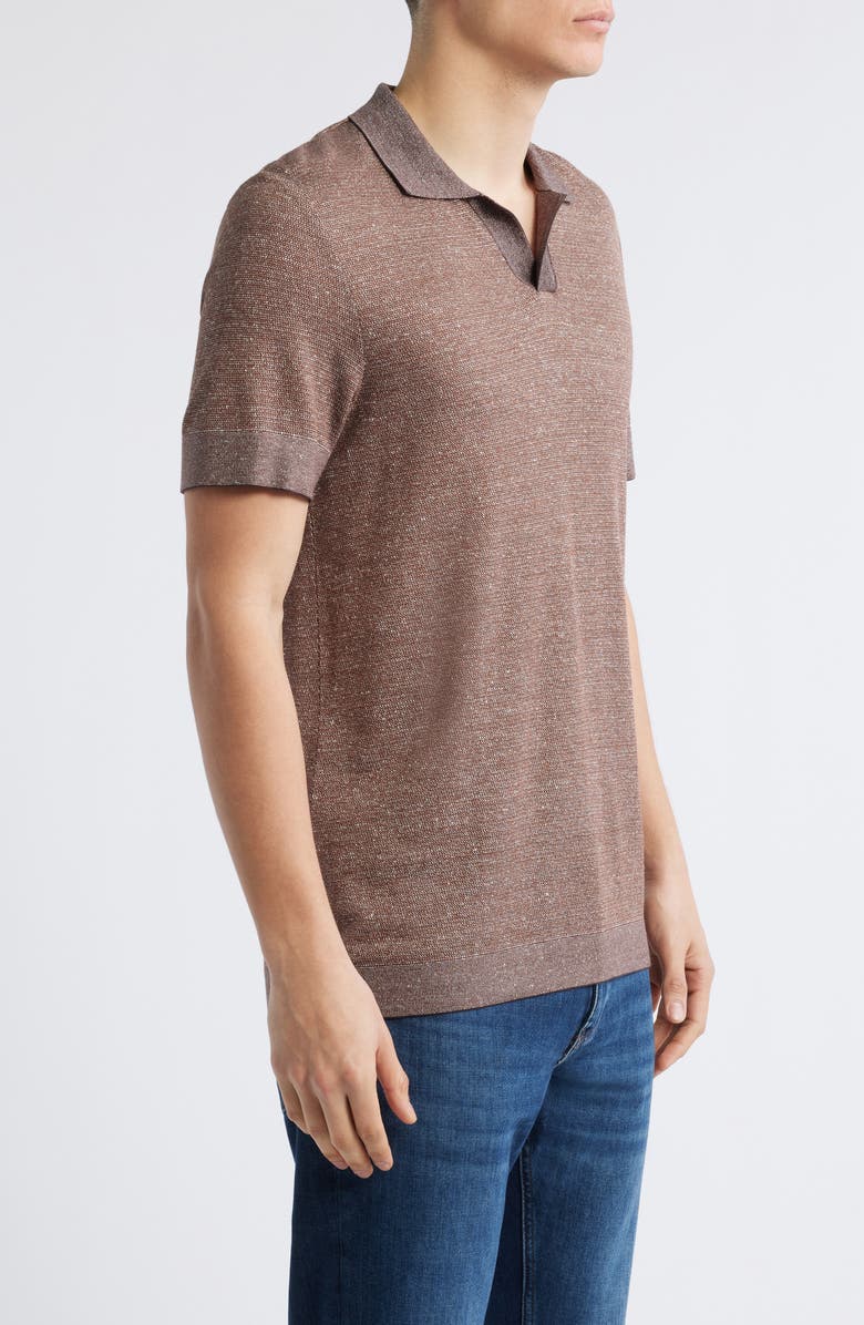 BOSS Parson Cotton, Linen & Silk Polo, Alternate, color, Dark Brown