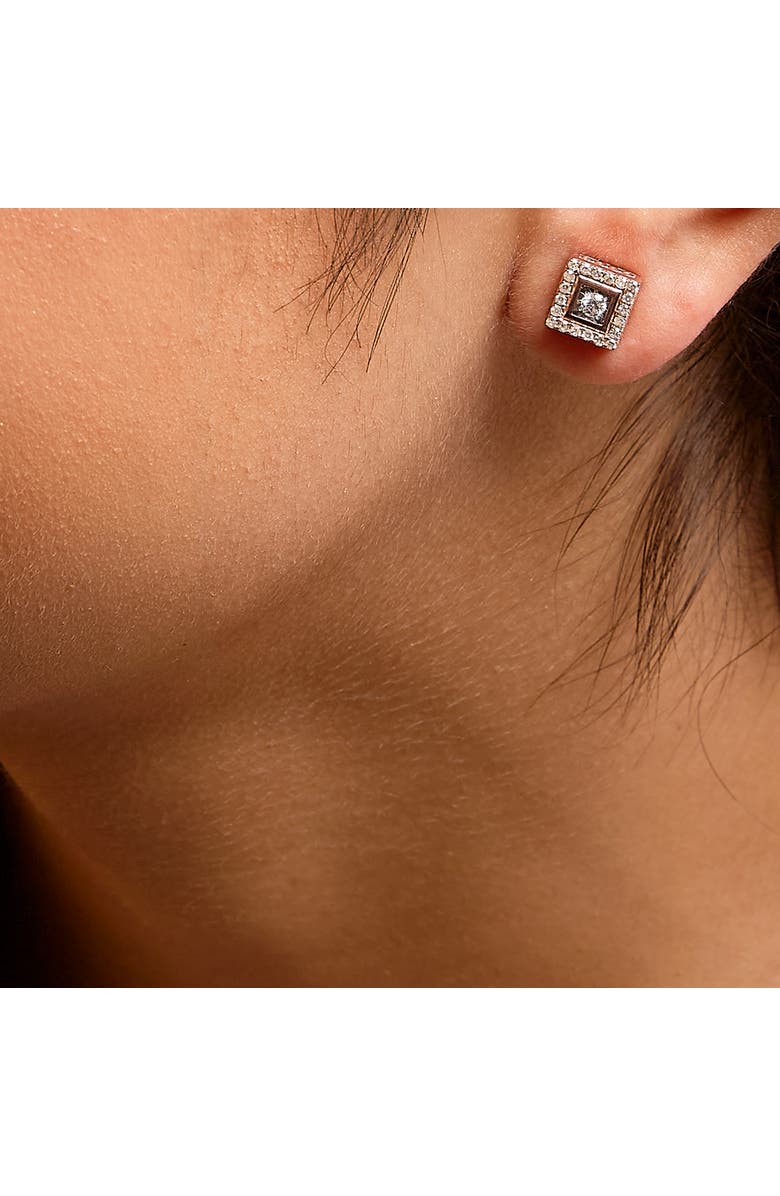 Haus of Brilliance 14K Rose Gold Plated Silver 1/2 Ct Diamond Halo Square-Shaped Frame Stud Earring, Alternate, color, Pink