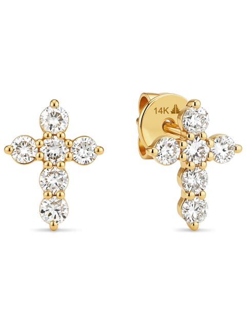 Cross Lab Grown Diamond Stud Earrings in 14K Gold
