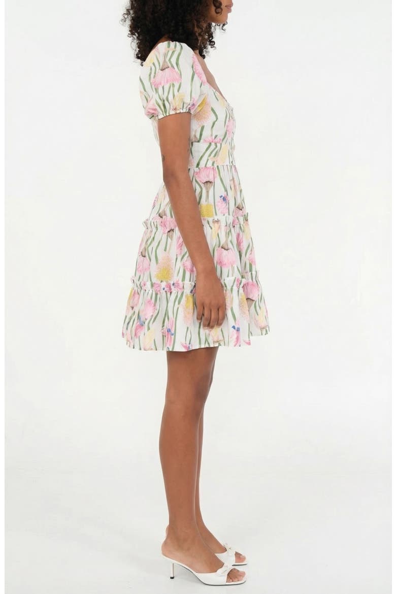 Bloom Puff Sleeve Tiered Stretch Cotton Minidress, Alternate, color, AUSSIE DESERT FLOWERS