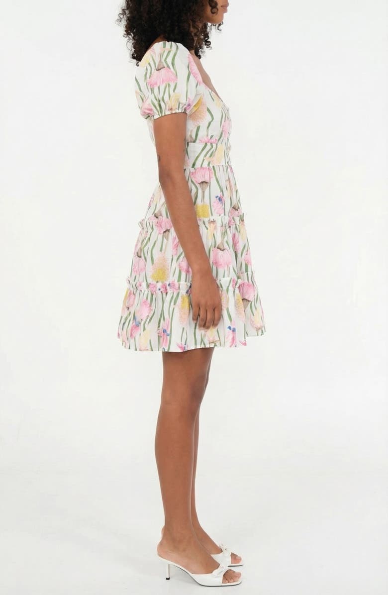 The Lulo Project Bloom Puff Sleeve Tiered Stretch Cotton Minidress, Alternate, color, Aussie Desert Flowers