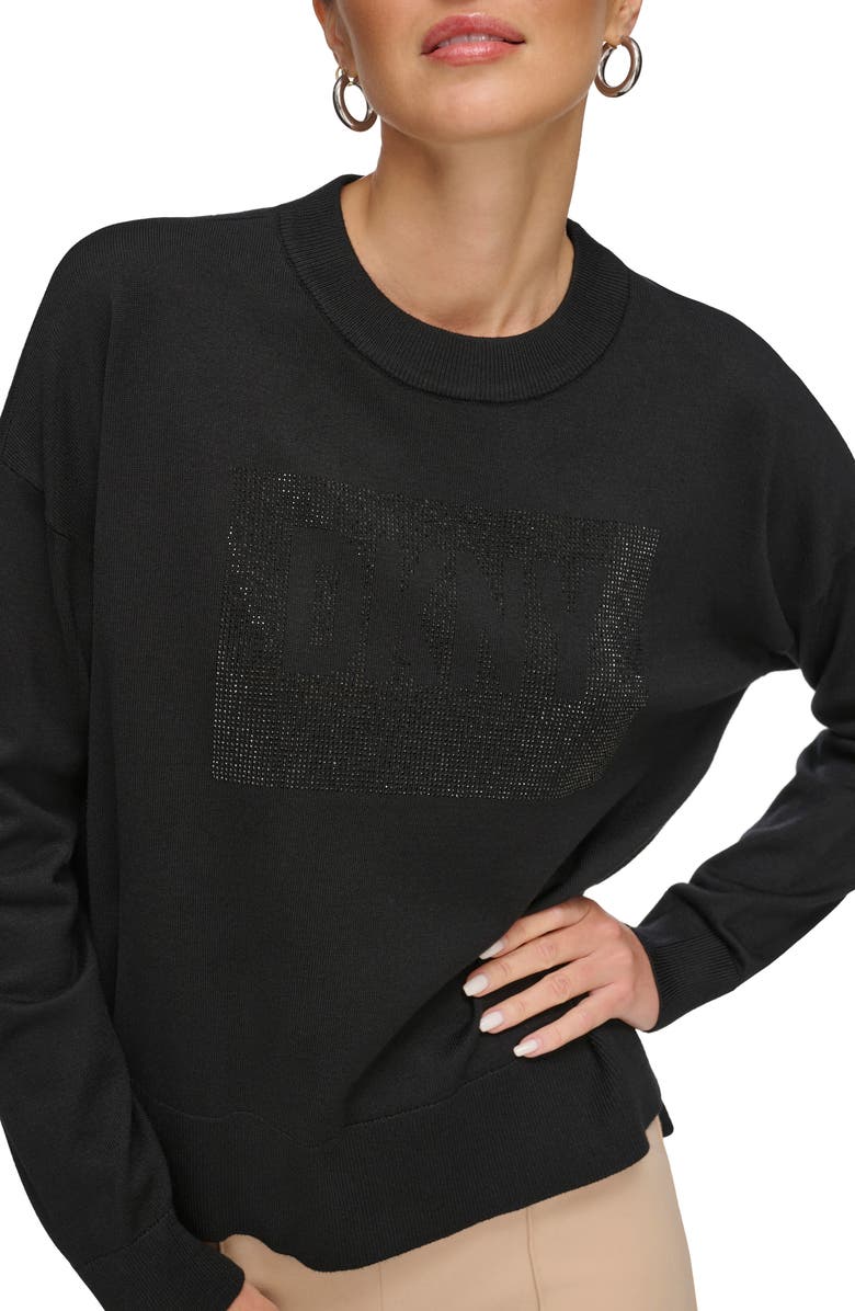 DKNY Embellished Logo Crewneck Sweater, Alternate, color, 