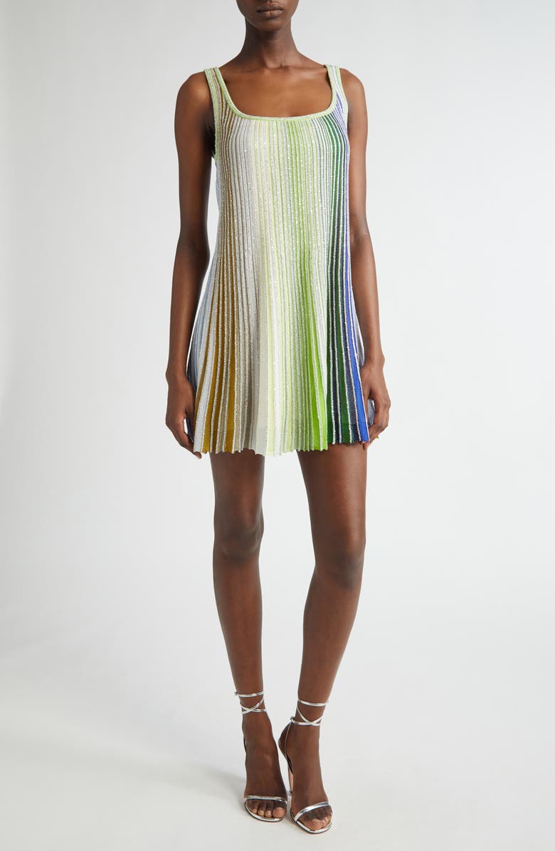 Missoni Sequin Lamé Stripe Plissé Minidress, Main, color, Green/ White/ Blue