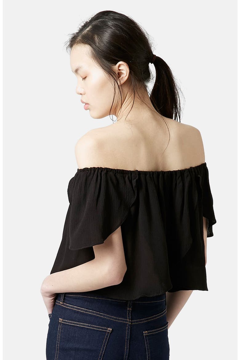 Wrap Back Off the Shoulder Top, Alternate, color, BLACK
