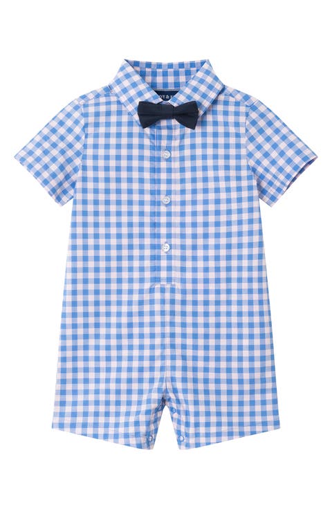 Plaid Shirt Romper & Bow Tie Set (Baby)