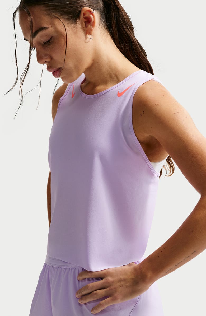 Nike AeroSwift Dri-FIT ADV Crop Running Tank Top, Alternate, color, Violet Mist/ Hot Lava