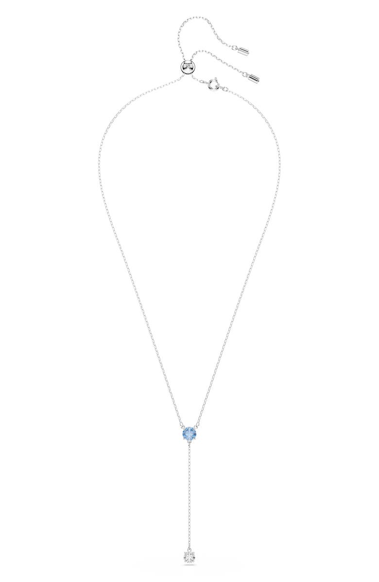 Swarovski Stilla Y-Pendant Necklace, Alternate, color, Rhodium/ Blue