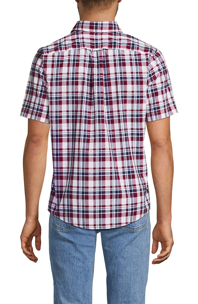 Lands' End Traditional Fit Short Sleeve Madras Shirt, Alternate, color, Burgundy Spritz Madras