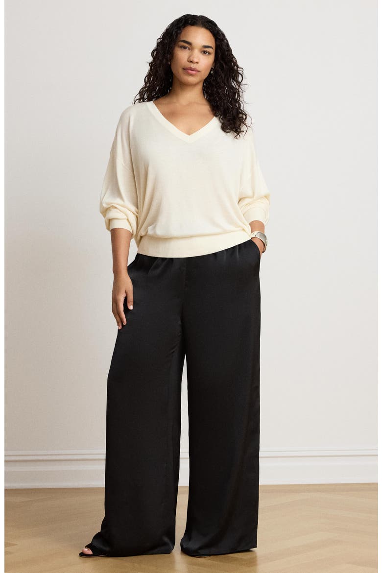 Satin Charmeuse Wide Leg Pants, Alternate, color, BLACK