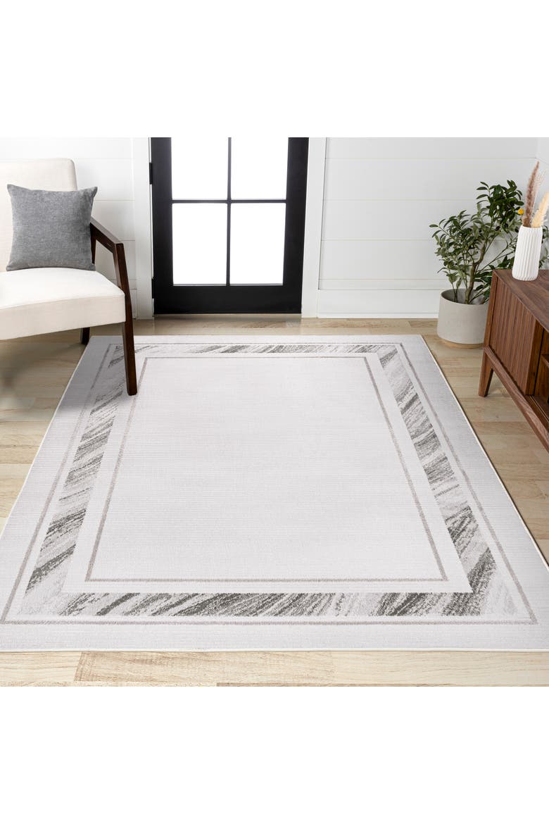 Athens Classic Border Marble Pattern High-Low Area Rug, Alternate, color, Silver/White