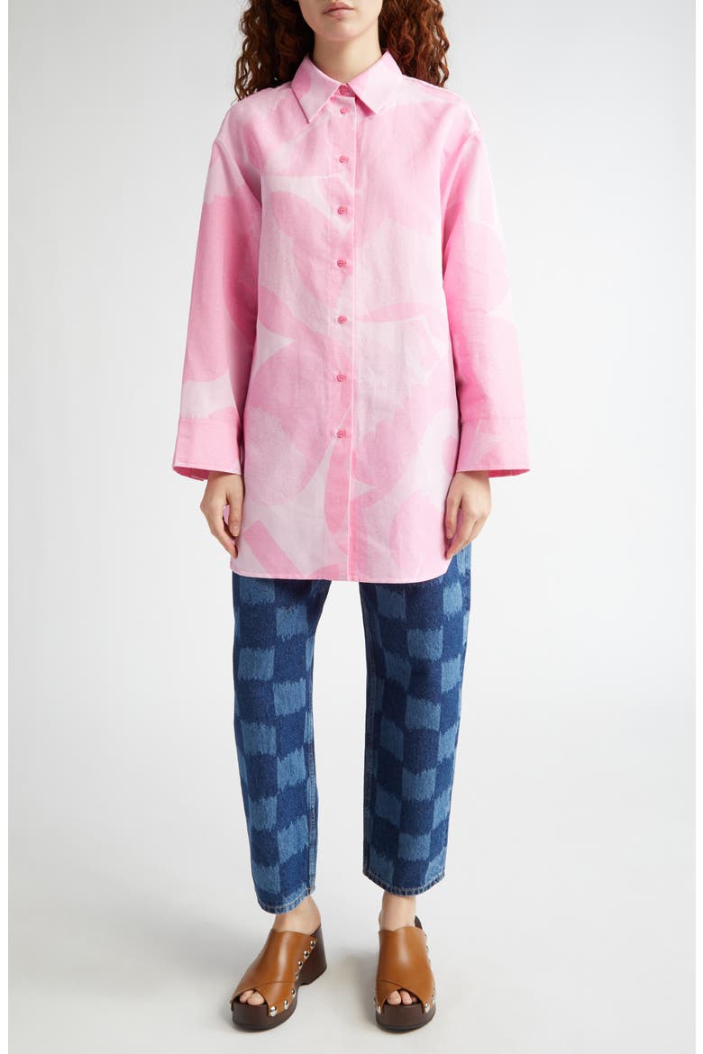 Marimekko Heitto Unikko Floral Cotton & Linen Button-Up Shirt