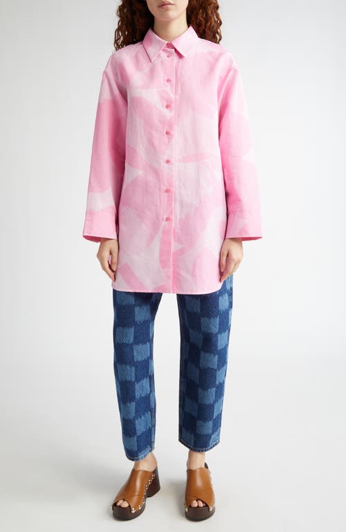 Marimekko Heitto Unikko Floral Cotton & Linen Button-up Shirt In Light Pink/pink