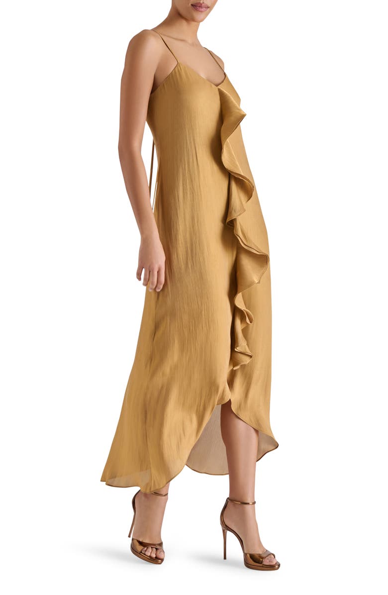 Steve Madden Elana Ruffle Crinkle Maxi Slipdress, Alternate, color, Light Brown