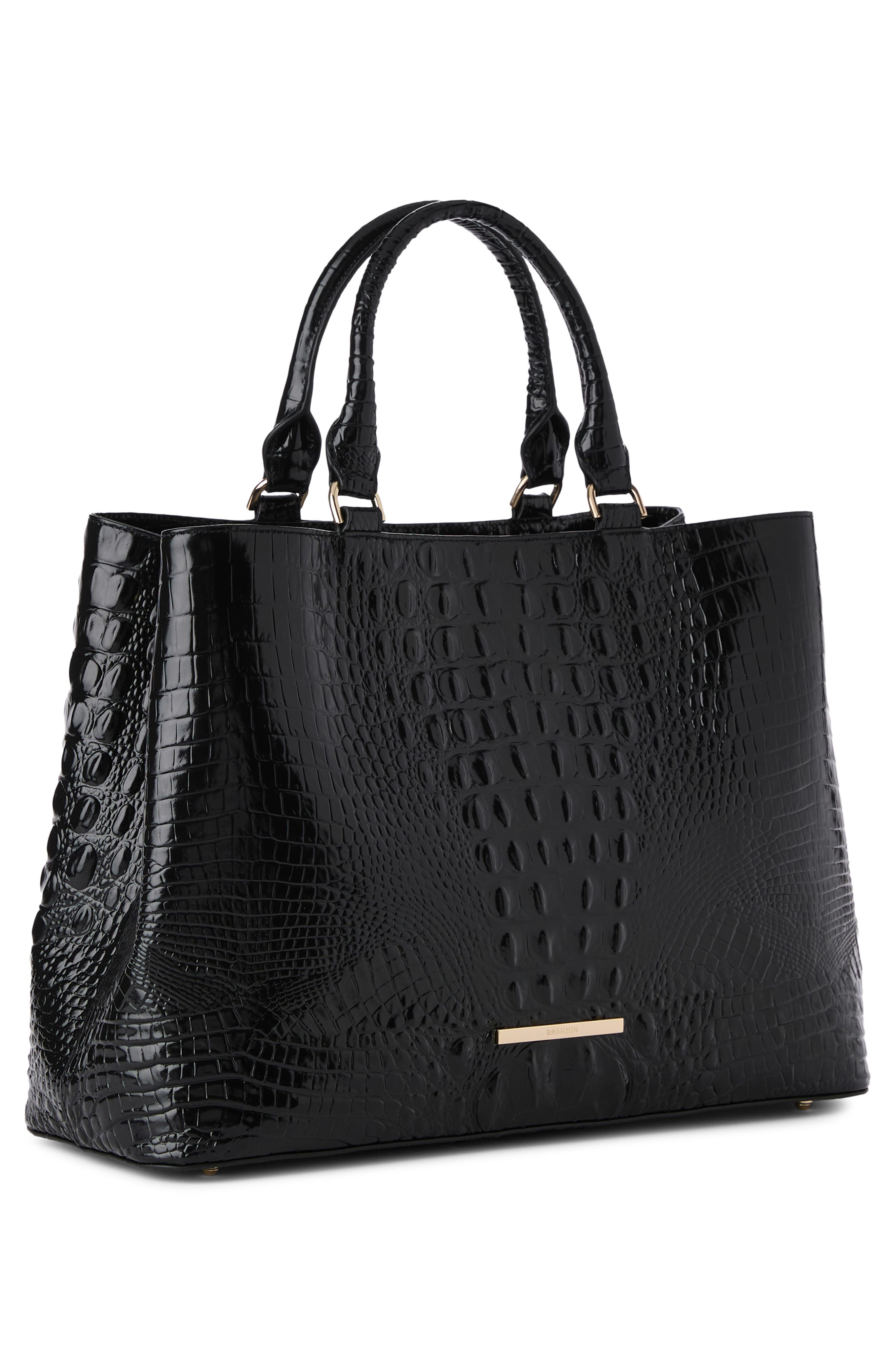Brahmin Denise Croc Embossed Leather Tote, Alternate, color, Black