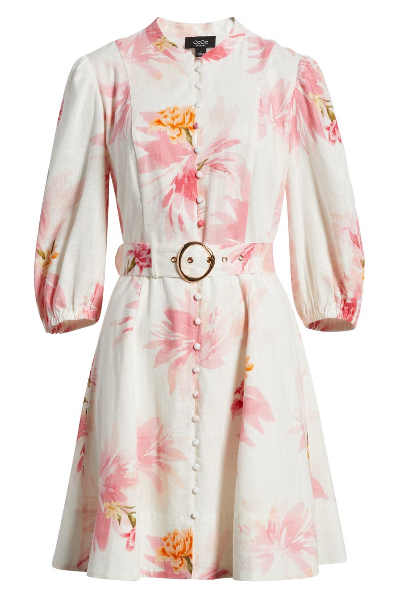 Floral Print Belted Dress, Alternate, color, LUCENT WHITE