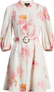 CeCe Floral Print Belted Dress