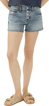 Silver Jeans Co. Exposed Button Mid Rise Denim Boyfriend Shorts