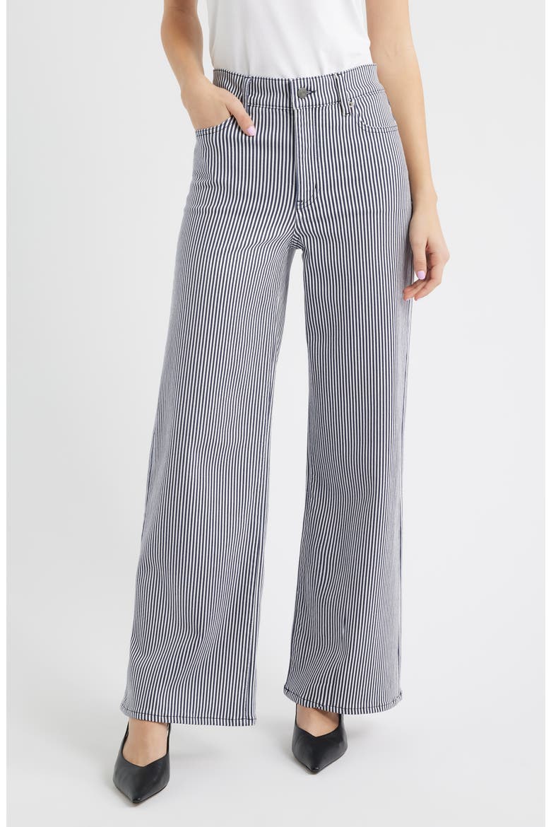 Le Slim Palazzo High Waist Wide Leg Jeans, Main, color, NAVY STRIPE