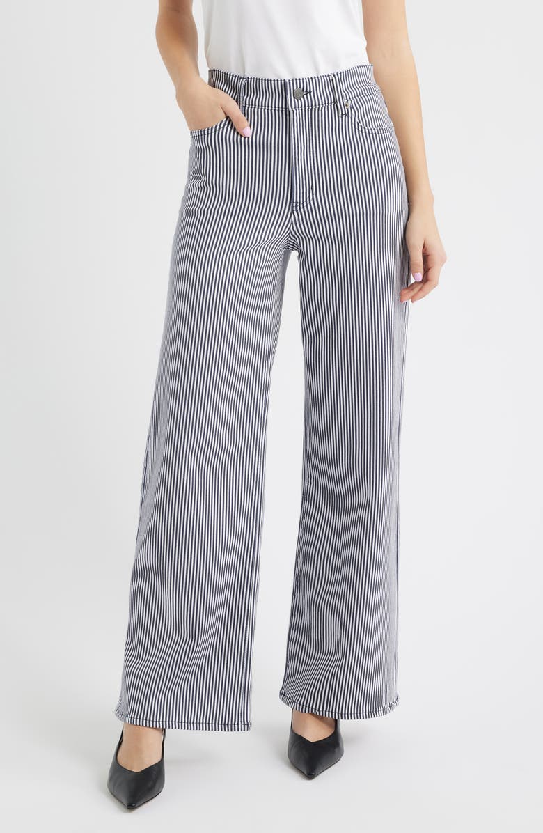 FRAME Le Slim Palazzo High Waist Wide Leg Jeans, Main, color, Navy Stripe