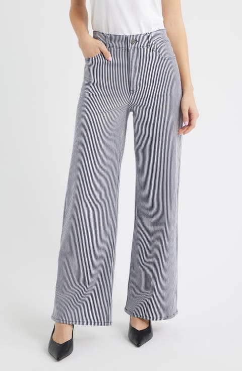 Le Slim Palazzo High Waist Wide Leg Jeans (Navy Stripe)