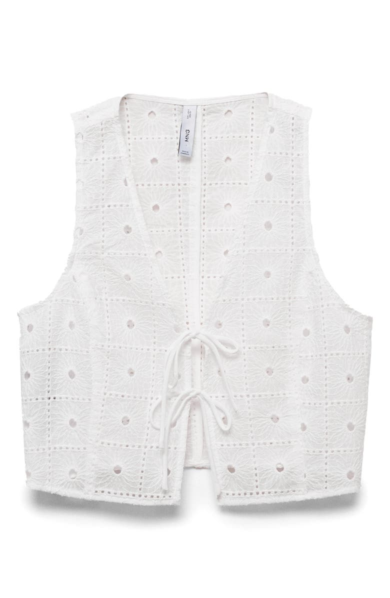 MANGO Embroidered Tie Front Vest, Alternate, color, 