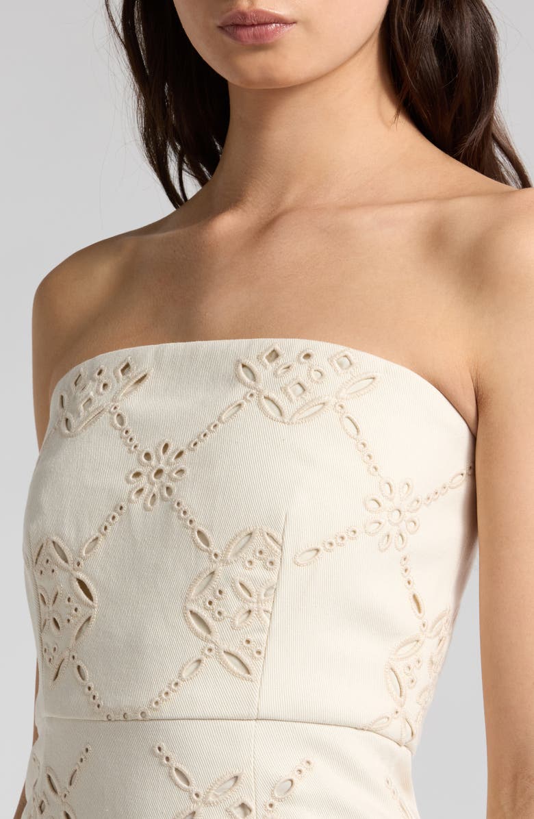 Veronica Beard Netia Embroidered Eyelet Strapless Midi Dress, Alternate, color, 