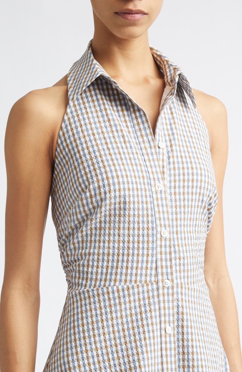 Veronica Beard Mackey Gingham Stretch Cotton Halter Shirtdress, Alternate, color, Acorn Multi