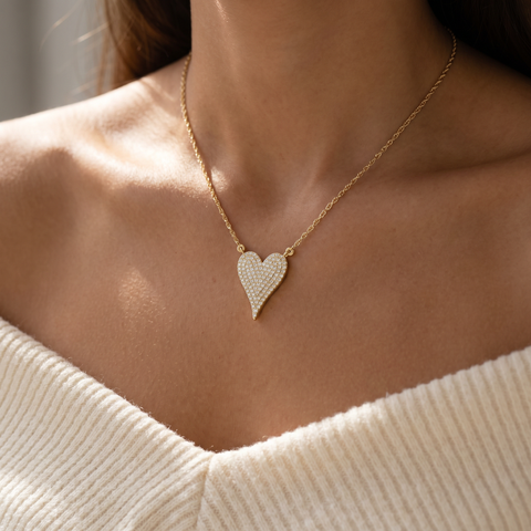 1Ct Heart shape Natural Diamond Pave Pendant in or Gold Necklace