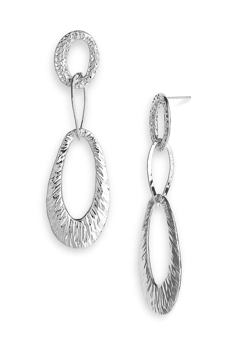 'Neo Geometric' Triple Drop Link Earrings, Main, color, SHINY SILVER