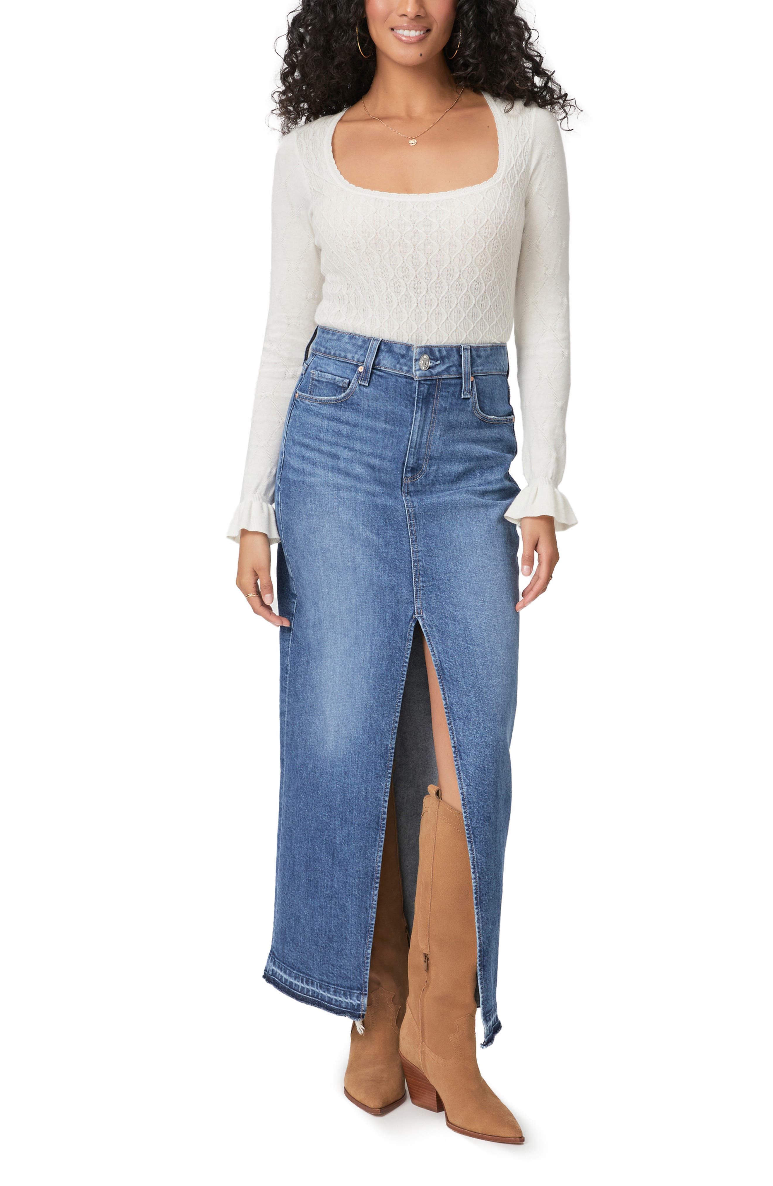 PAIGE Beata Ruffle Cuff Cable Stitch Sweater (Women) | Nordstromrack