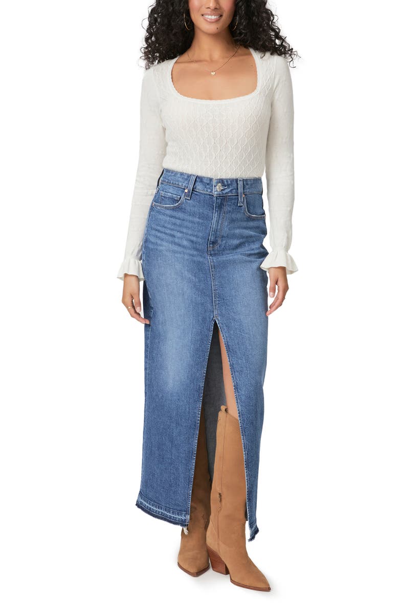 PAIGE Beata Ruffle Cuff Cable Stitch Sweater, Alternate, color, Ivory