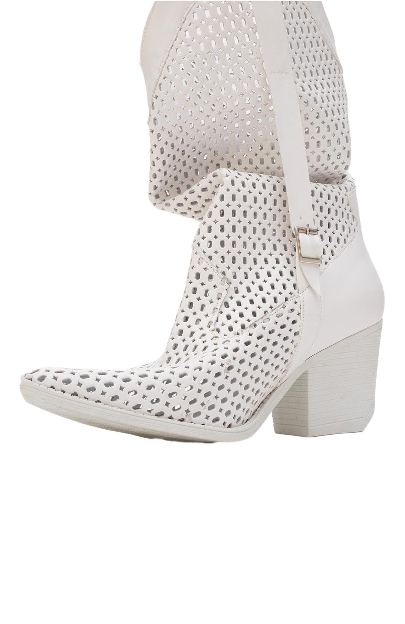 Larry Western Cut-Out Summer Boots, Alternate, color, White Faux Leather