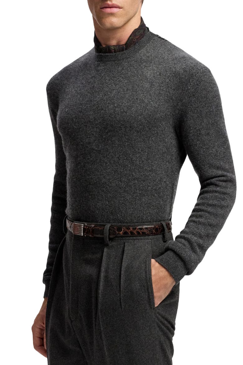 Bird's Eye Cashmere Crewneck Sweater, Alternate, color, DARK GREY MELANGE