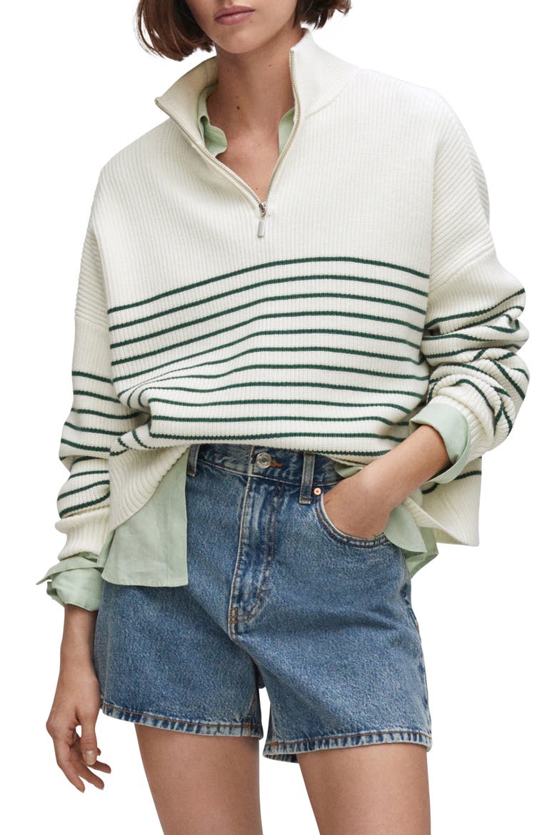 Stripe Half Zip Sweater, Main, color, GREEN