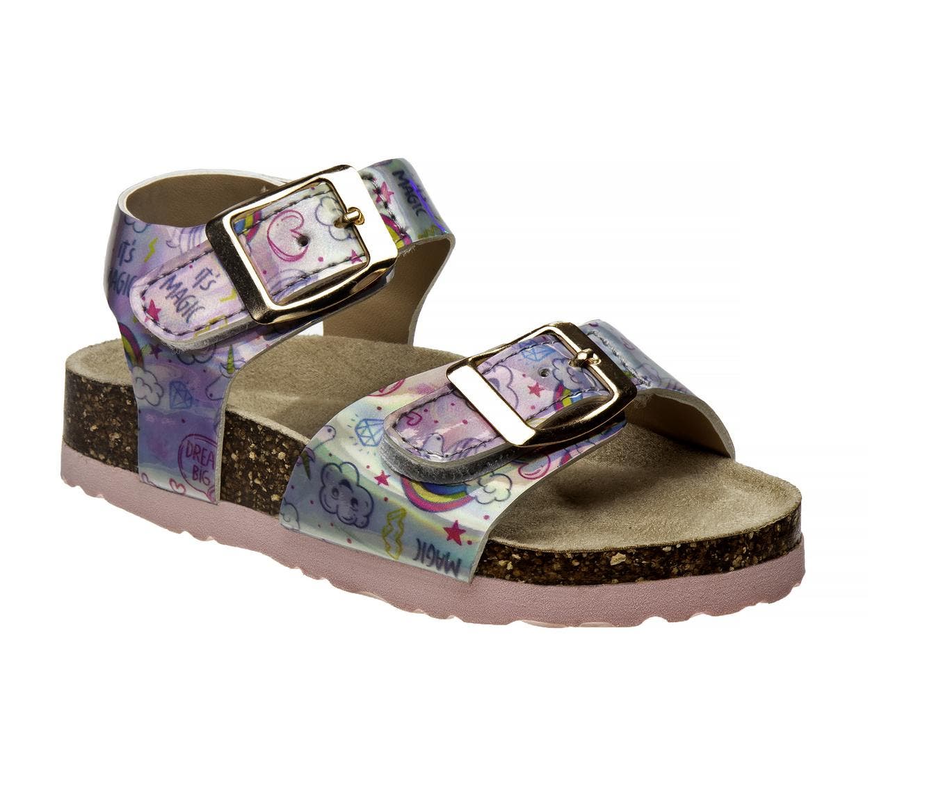 Laura Ashley Girls Footbed Sandals, Main, color, Holographic Pink