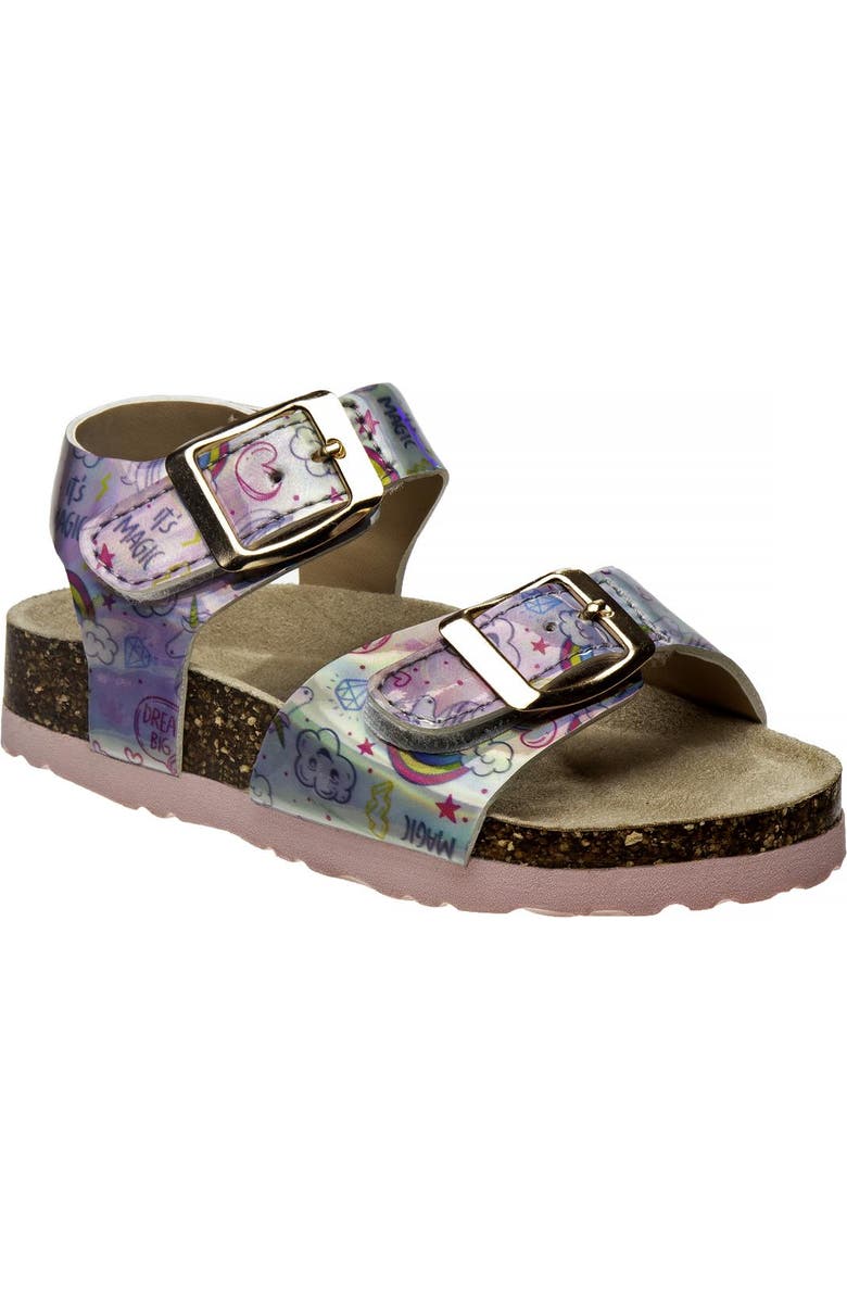 Laura Ashley Girls Footbed Sandals, Main, color, Holographic Pink