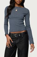 EDIKTED Loria Stripe Long Sleeve Cotton Boat Neck Top