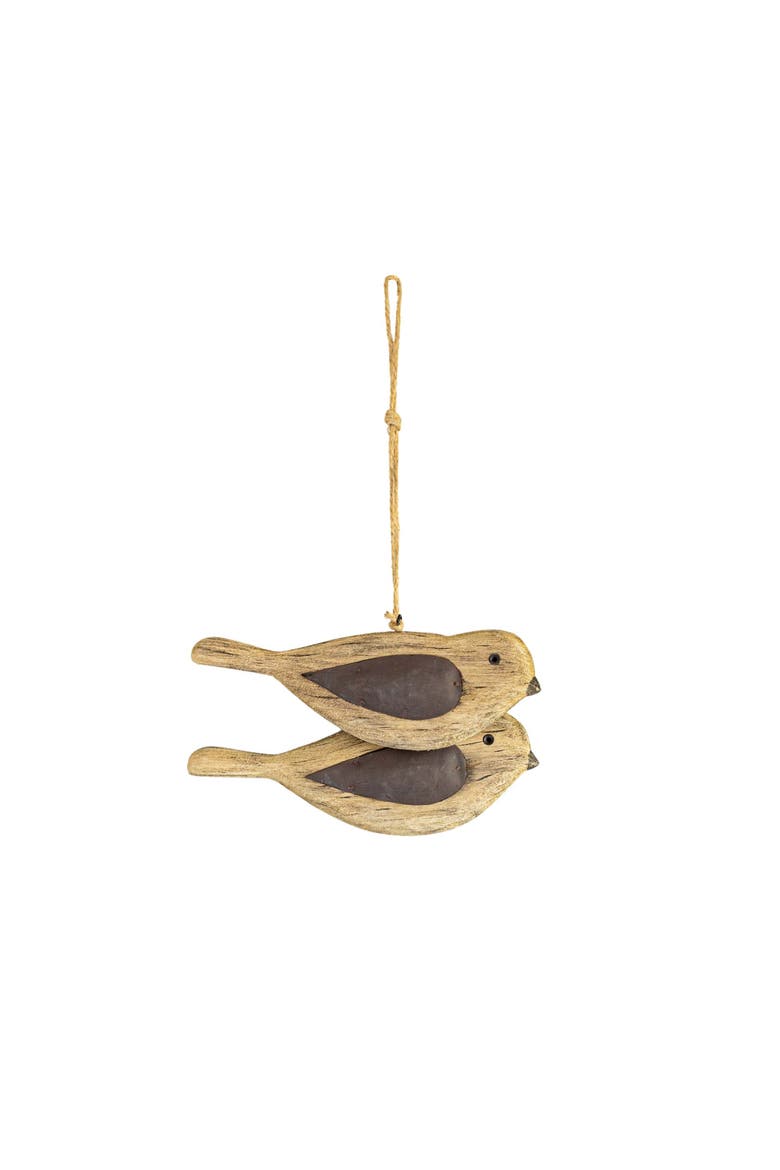 Carved Bird with Pillowed Wings Decorative Accent Brown Wood Metal & Jute, Alternate, color, Brown