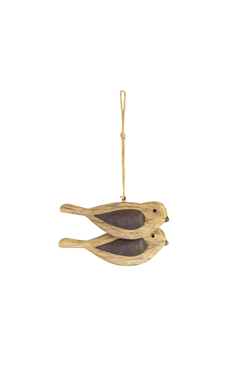 Foreside Home and Garden Carved Bird with Pillowed Wings Decorative Accent Brown Wood Metal & Jute, Alternate, color, Brown
