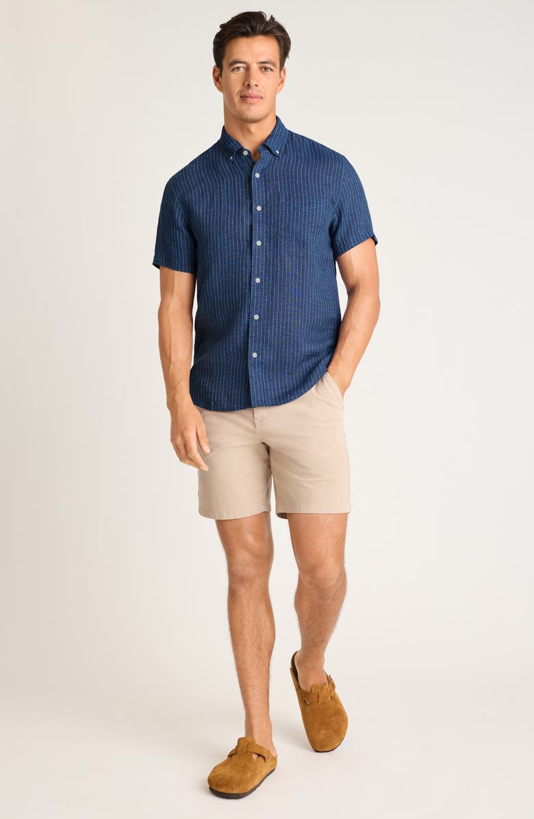 Bonobos Slim Fit Striped Linen Shirt, Alternate, color, Navy Blue Triton Stripe Linen