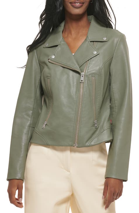 Green biker jacket womens best sale