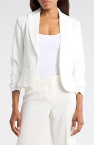 Amanda & Chelsea Ruched Sleeve Jacquard Blazer