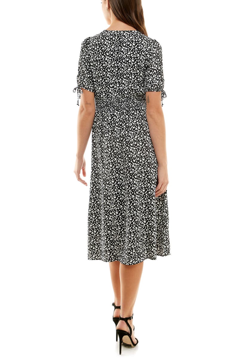 Socialite Puffy Sleeves Floral V-Neck Midi Dress, Alternate, color,