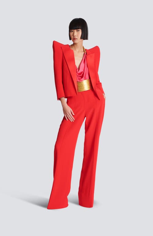 Shop Balmain Cropped Crepe Jacket With Structured Shoulders