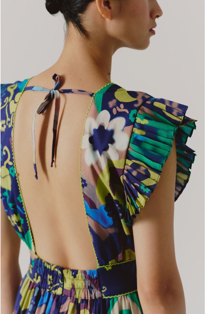 De Loreta Cora Pleated Hem Cotton Maxi Dress, Alternate, color, Papalote Print