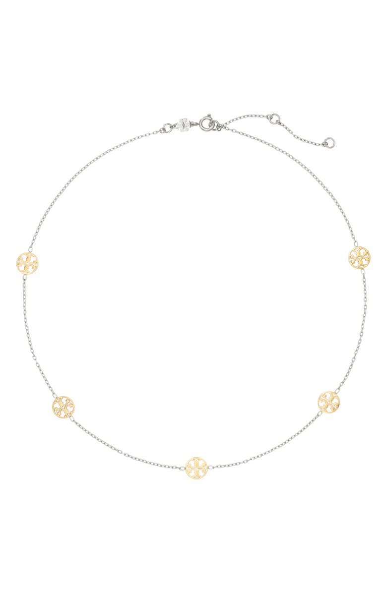 Tory Burch Miller Station Necklace, Main, color, Tory Silver / Tory Gold
