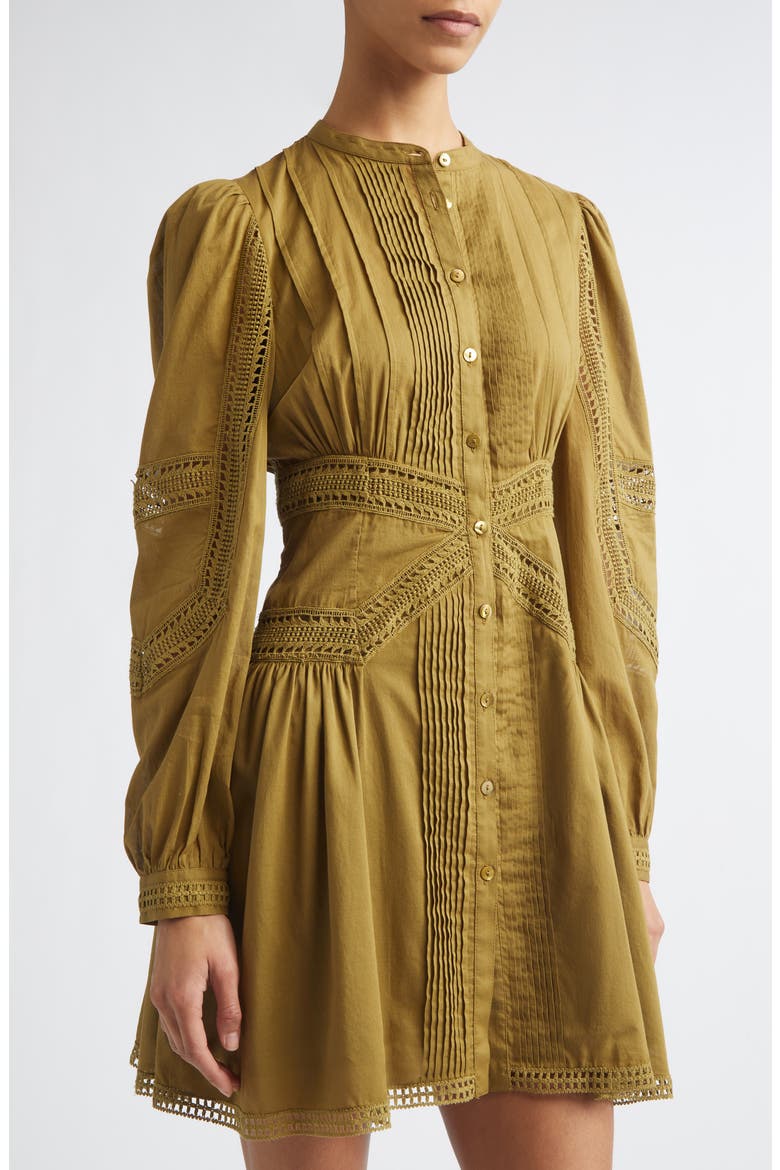 Elysia Pintuck Lace Long Sleeve Minidress, Alternate, color, LICHEN